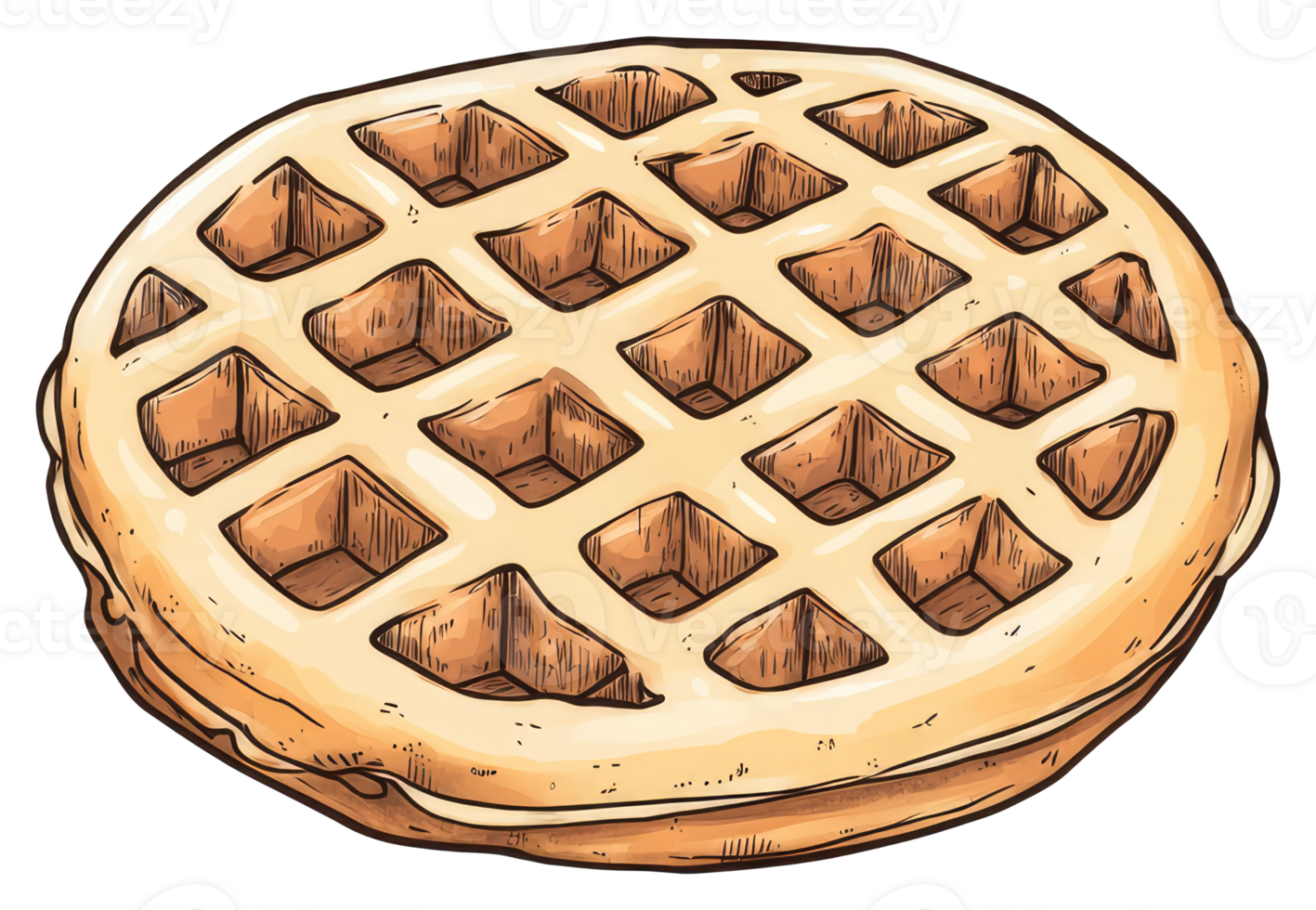 A delicious golden brown waffle with its signature grid pattern png