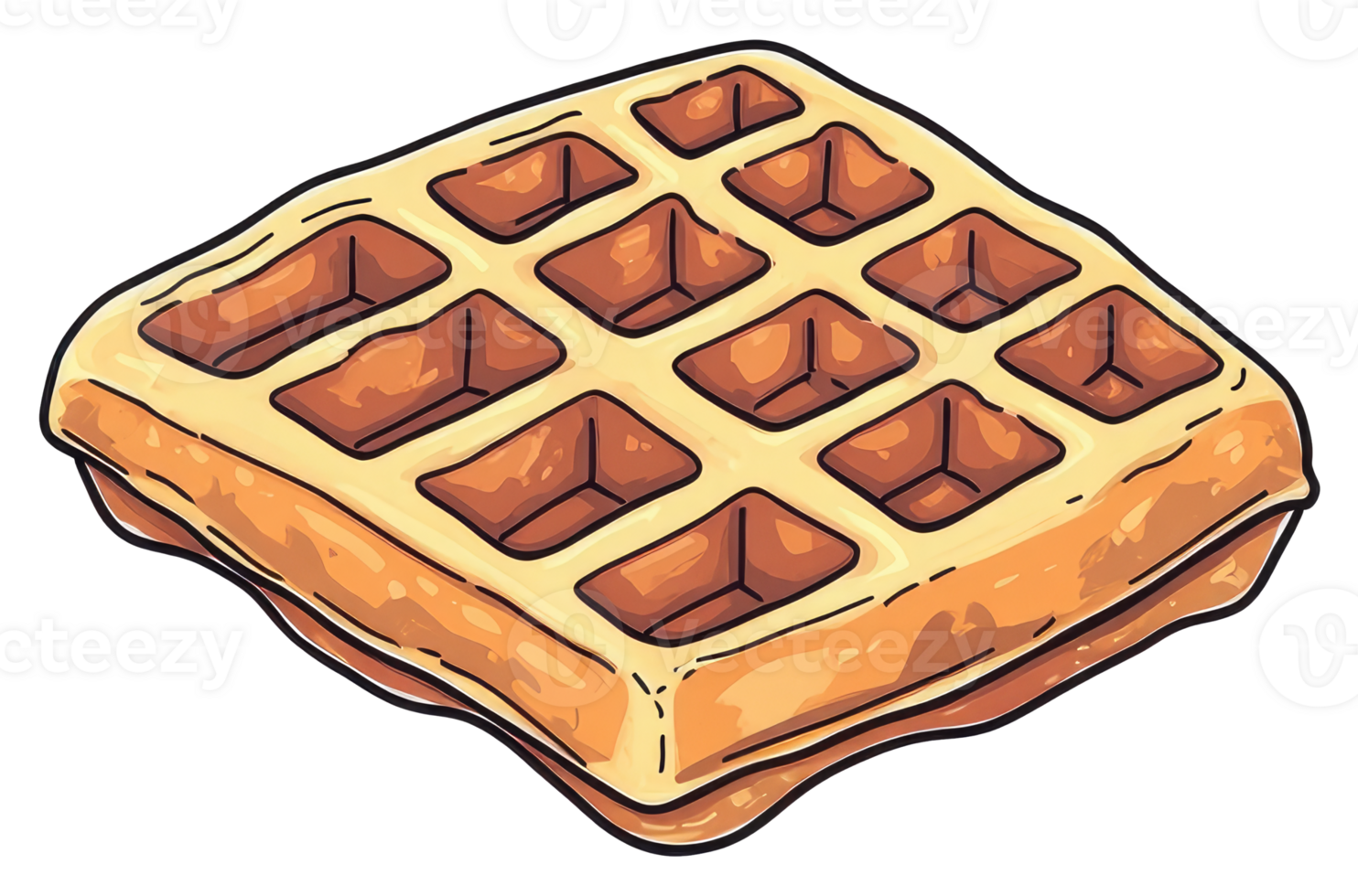 A detailed illustration of a square waffle for breakfast png