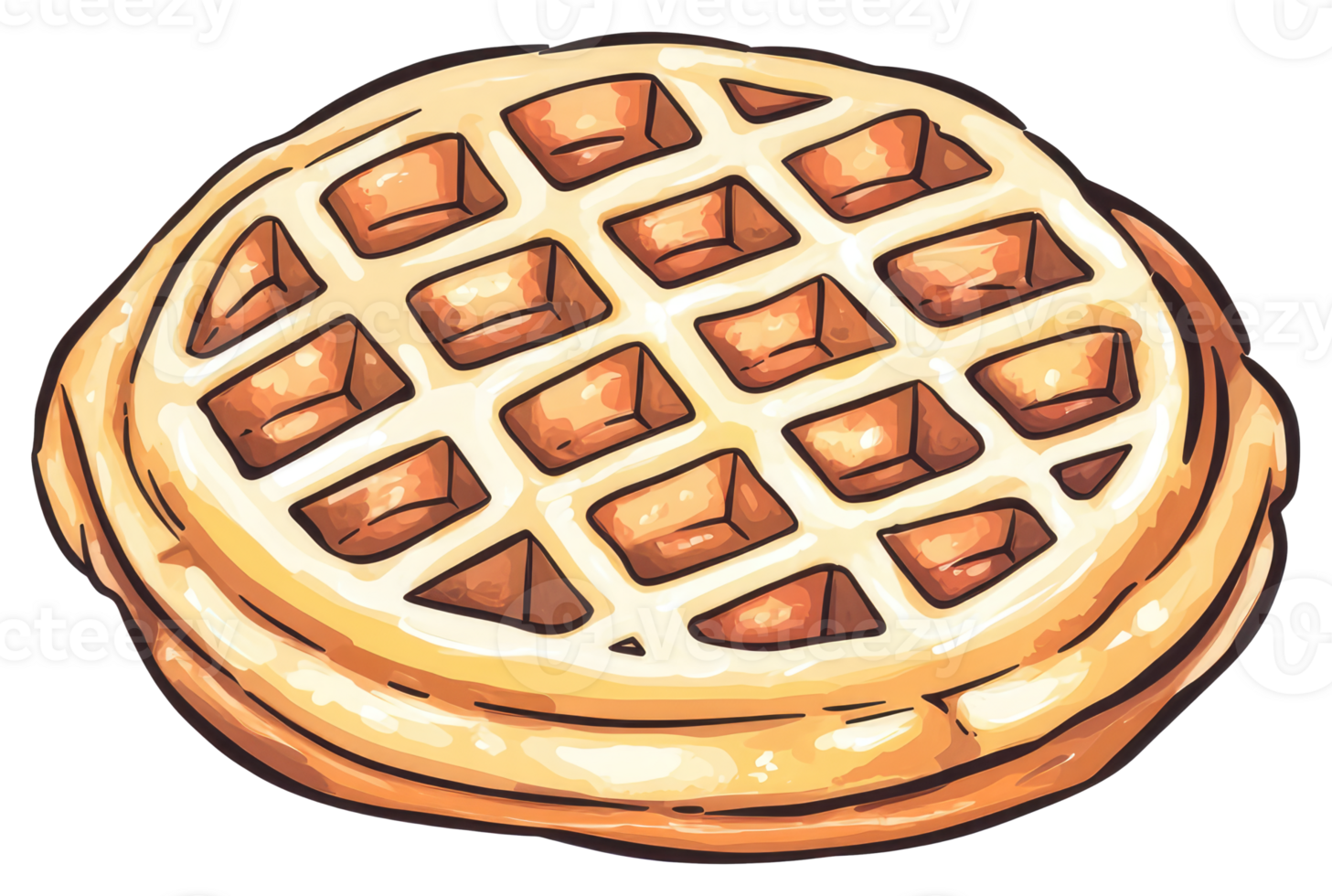 An illustrated image of a golden brown waffle breakfast item png