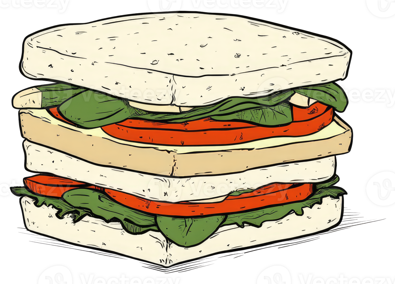 A Delicious Sandwich Features Tomatoes Lettuce And Bread Slices png