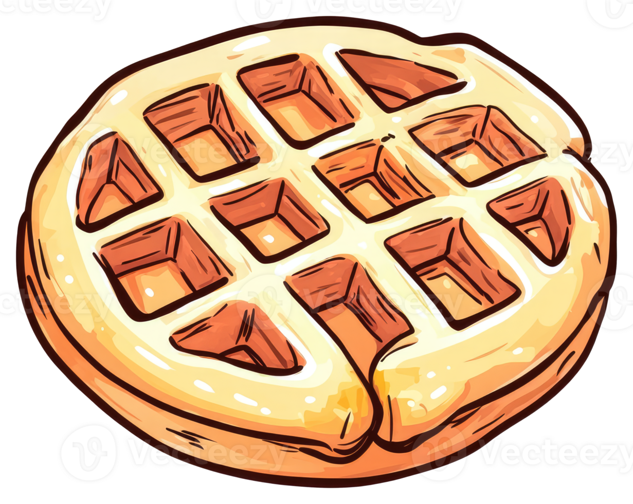 A delicious golden brown waffle with a square grid pattern png
