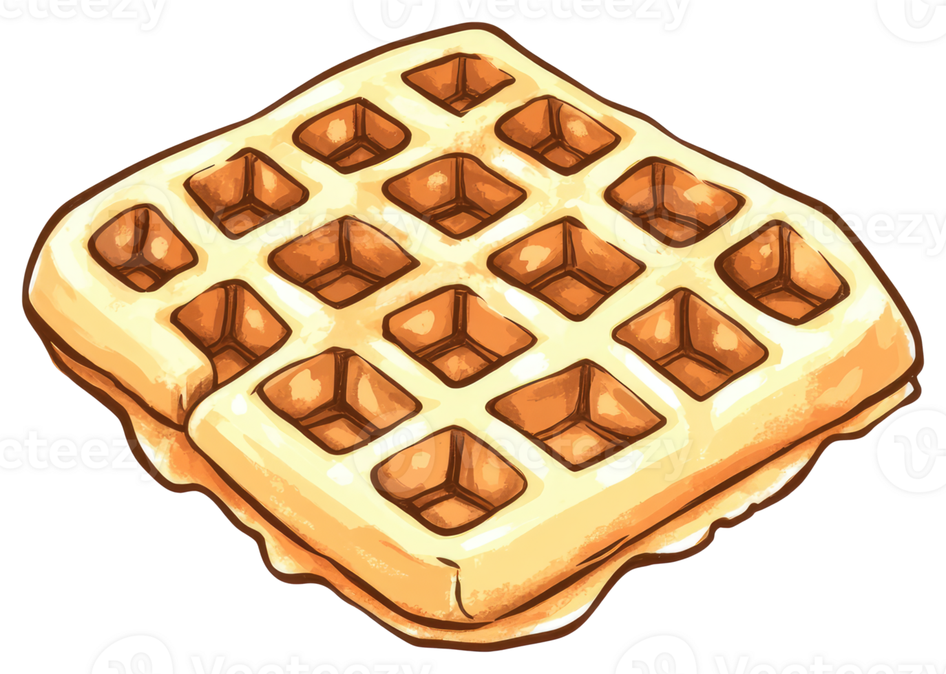 A square freshly cooked waffle with many square shaped pockets png