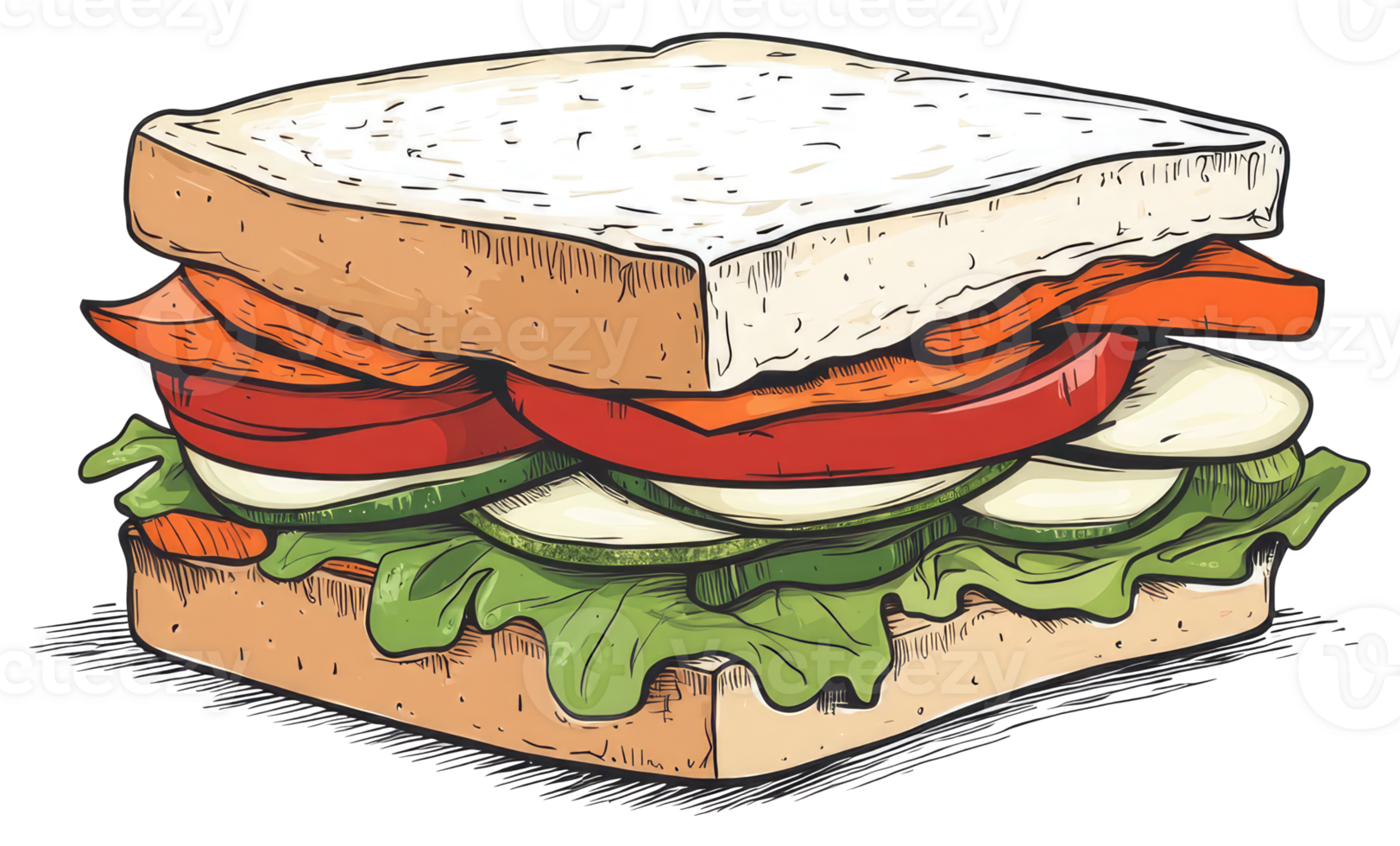 A delicious sandwich filled with healthy vegetables and ingredients is displayed png