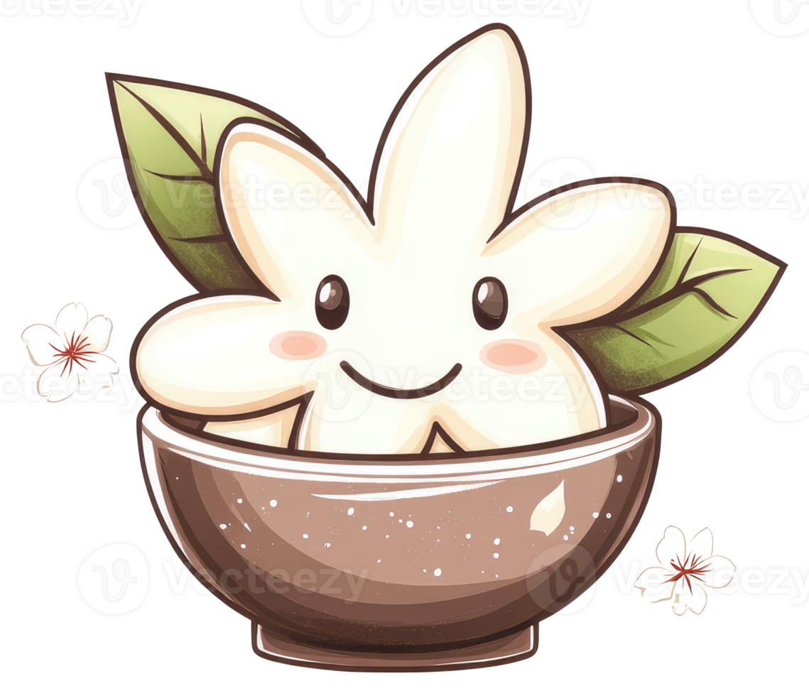 An adorable cartoon character rests inside a decorative bowl png
