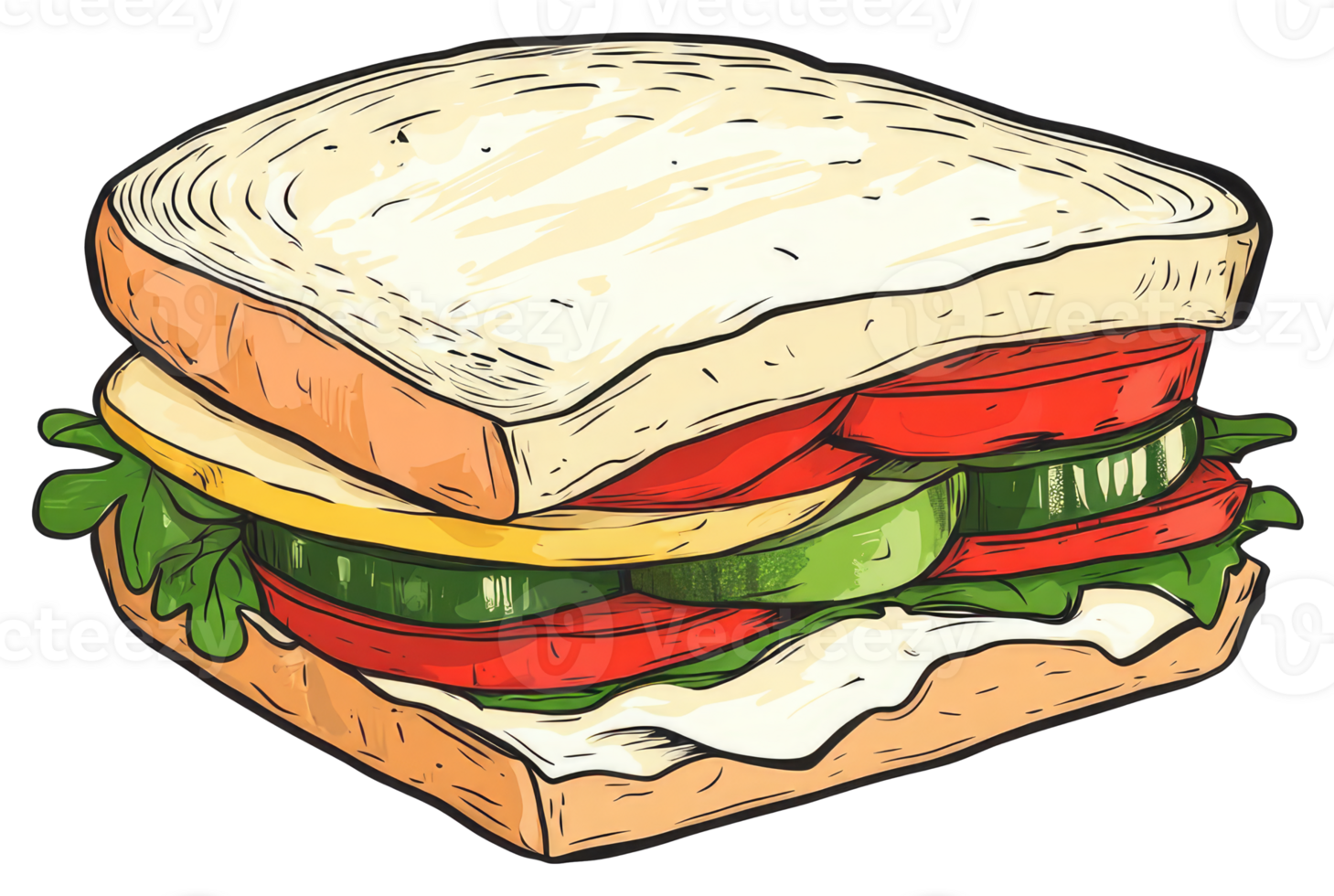 A Colorful Sandwich Containing Vegetables and Slices of Bread png