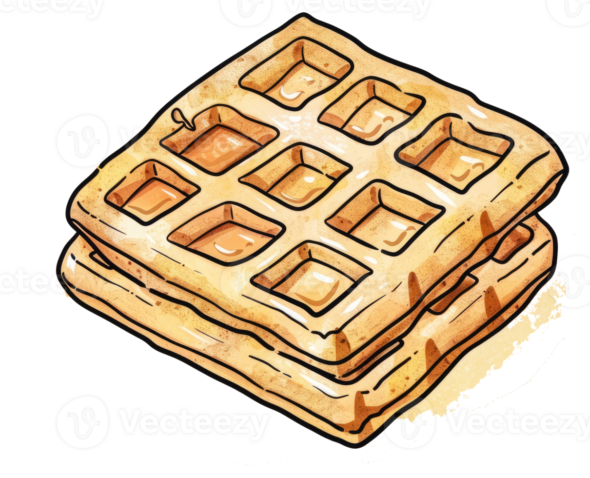 A stack of golden waffles shown with a digital illustration style png