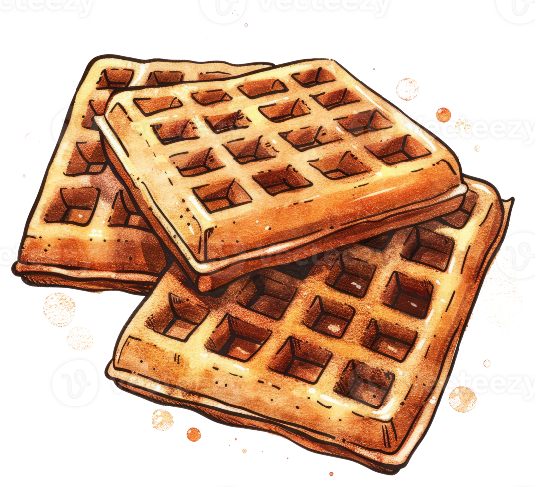Three golden waffles stacked on top of each other illustration png