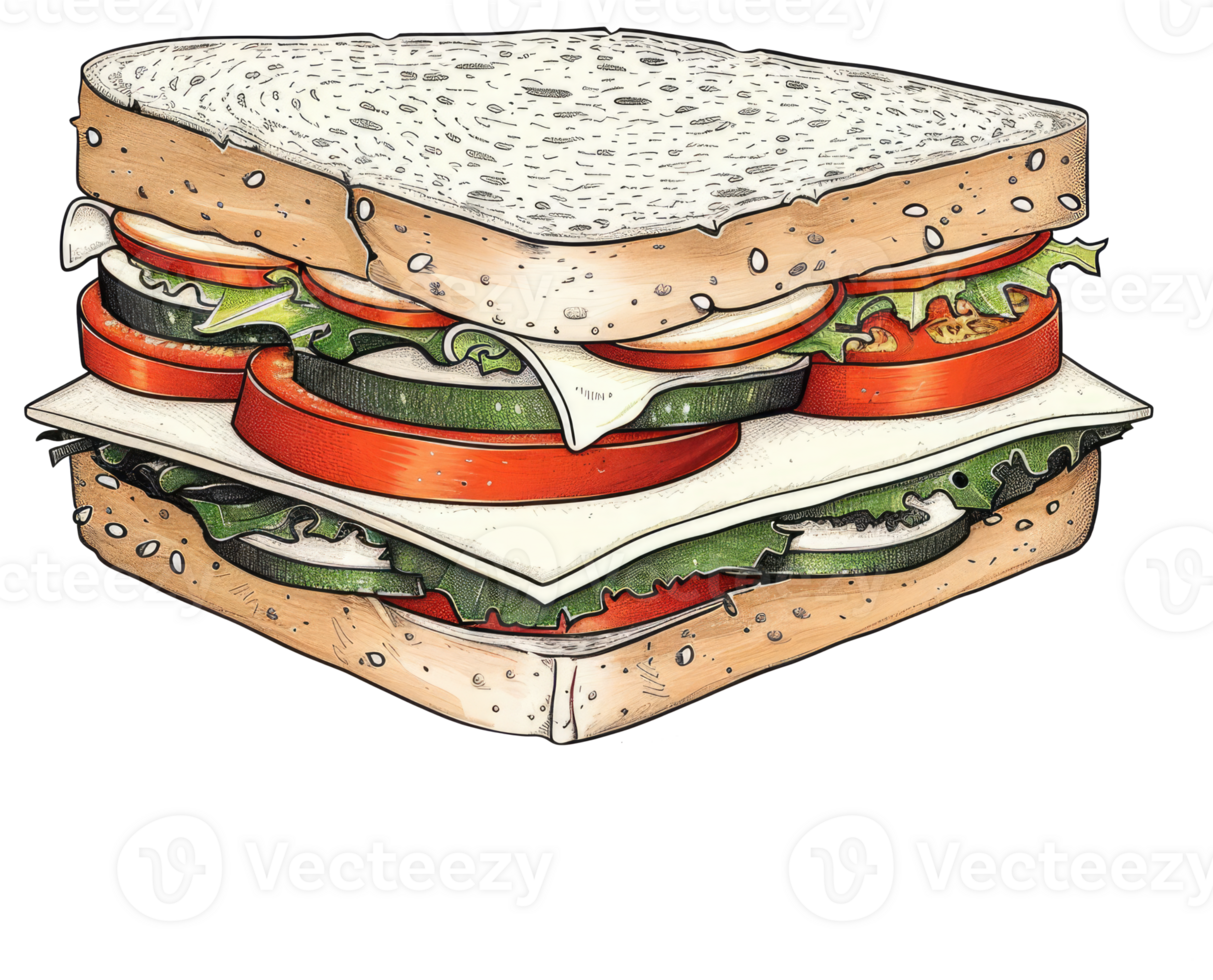 A stacked sandwich containing multiple layers of fresh vegetables and cheese png