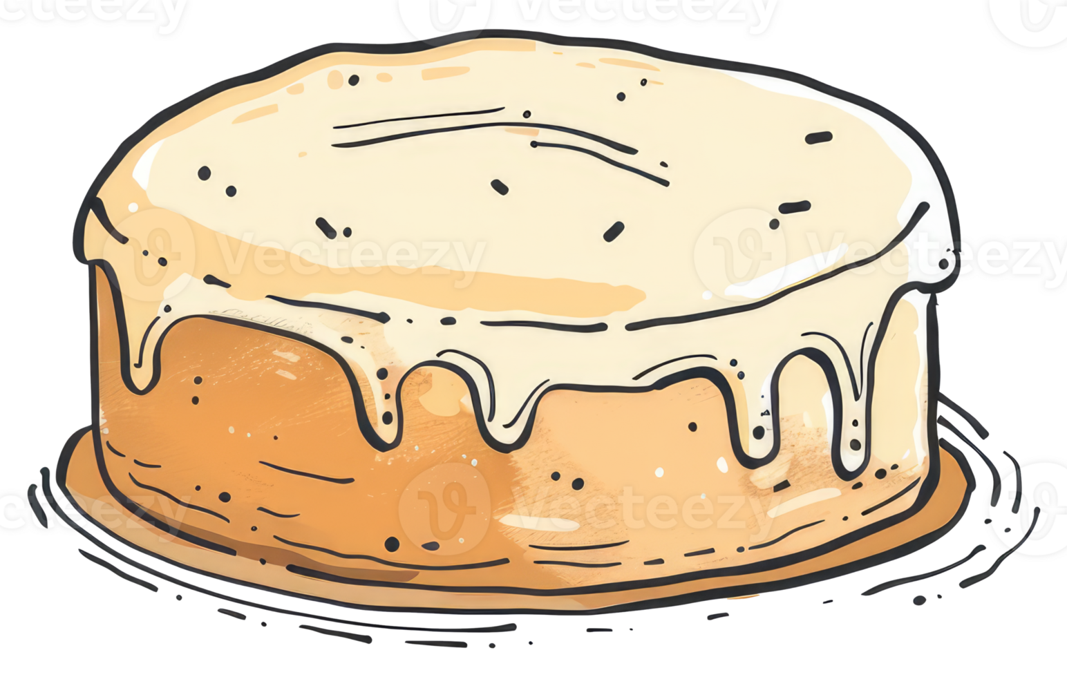 A delicious cartoon cake covered with sweet white frosting png