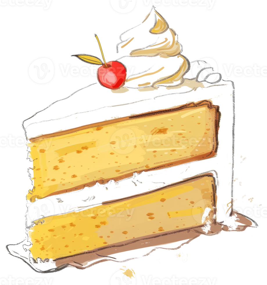 A single slice of decorated cake with whipped cream and cherry png