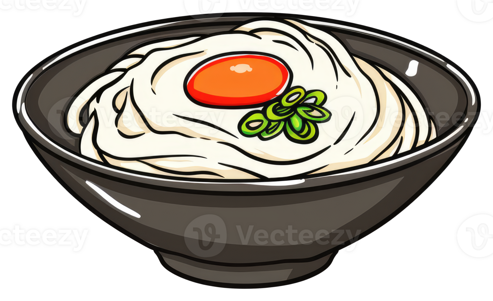A Bowl of Noodles Topped With Egg and Green Onion png