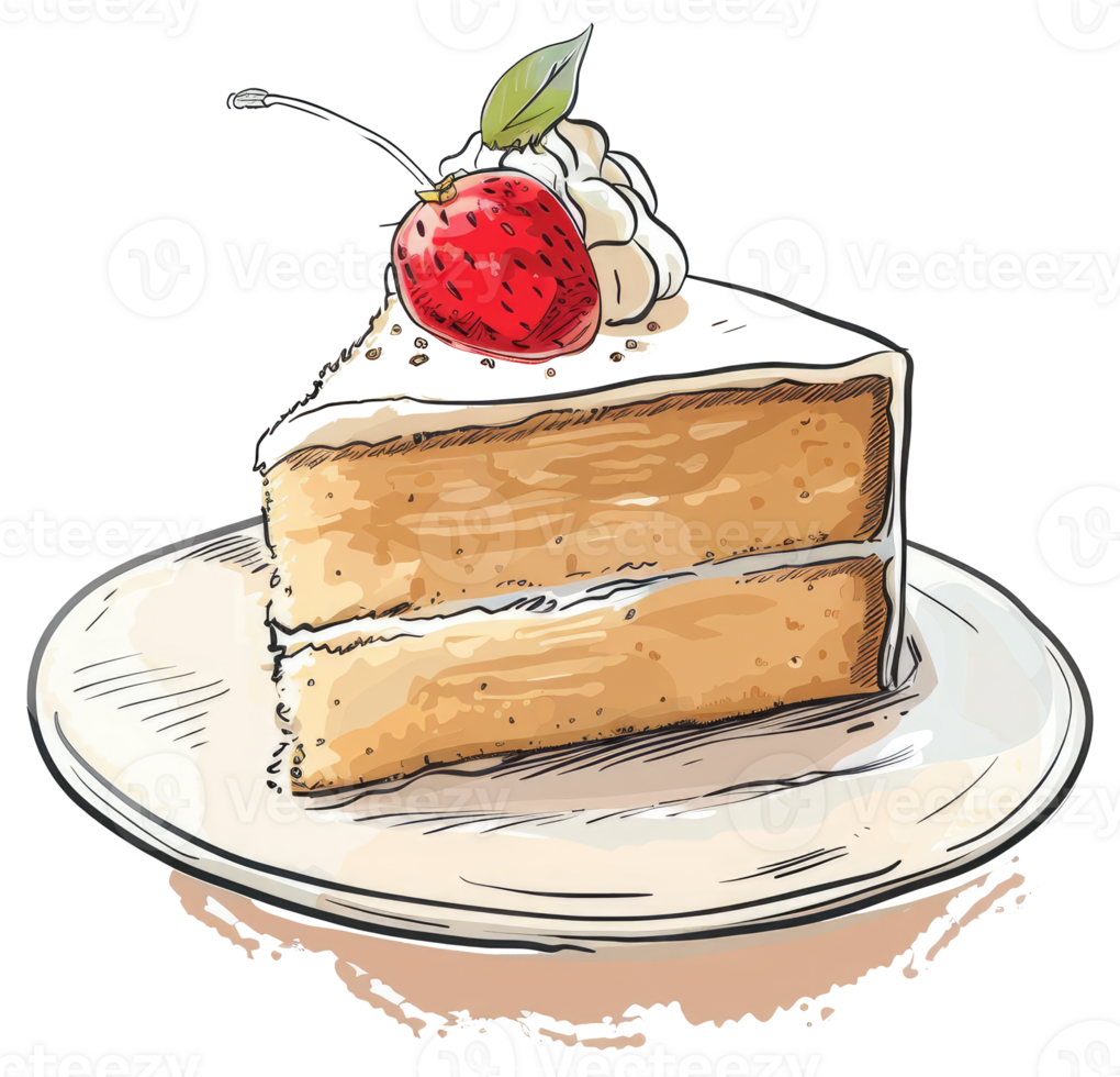 A Single Slice Of Cake Decorated With Whipped Cream And A Strawberry png