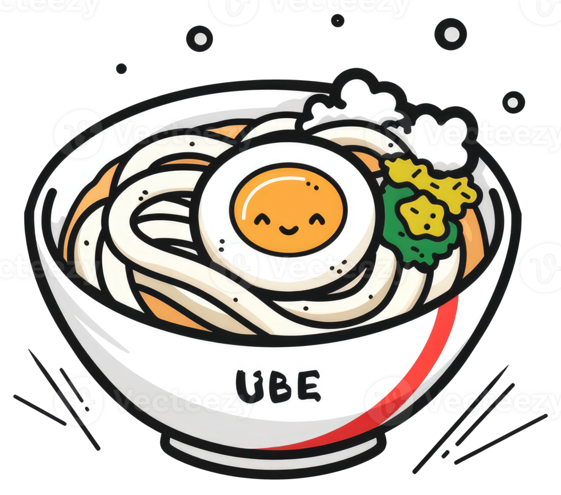 A cute illustrated bowl of noodles with an egg and toppings png