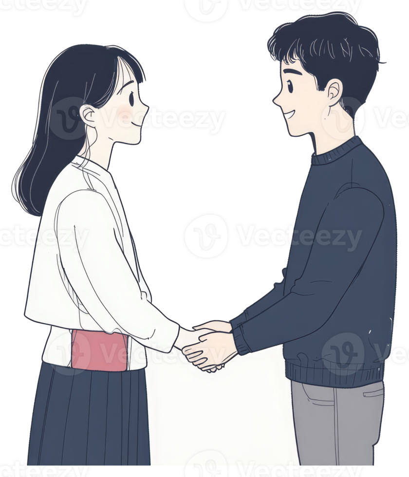 Two smiling people holding hands facing each other gently png