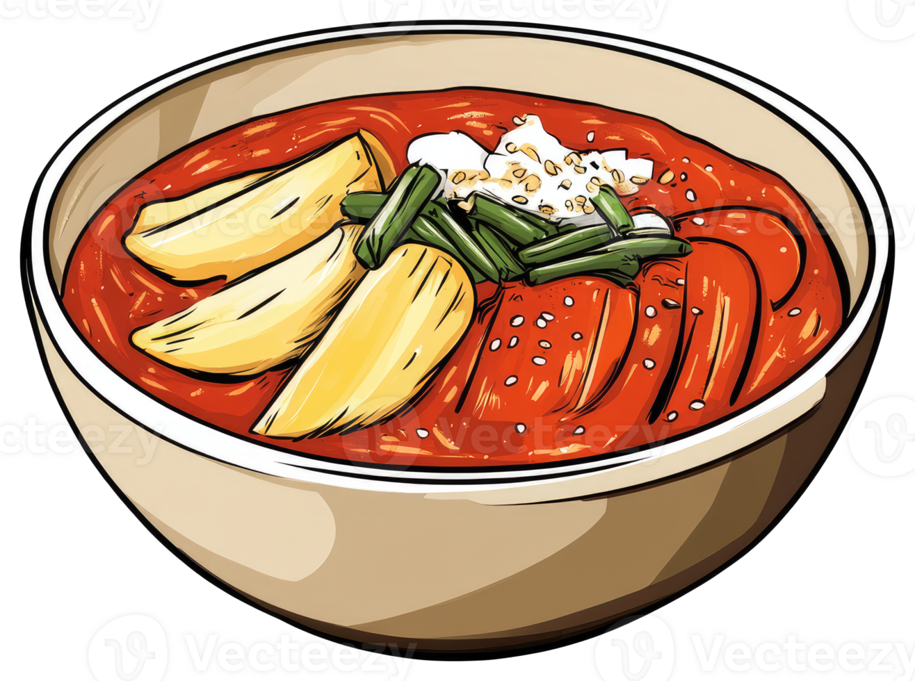A colorful illustration of food served in a ceramic bowl png