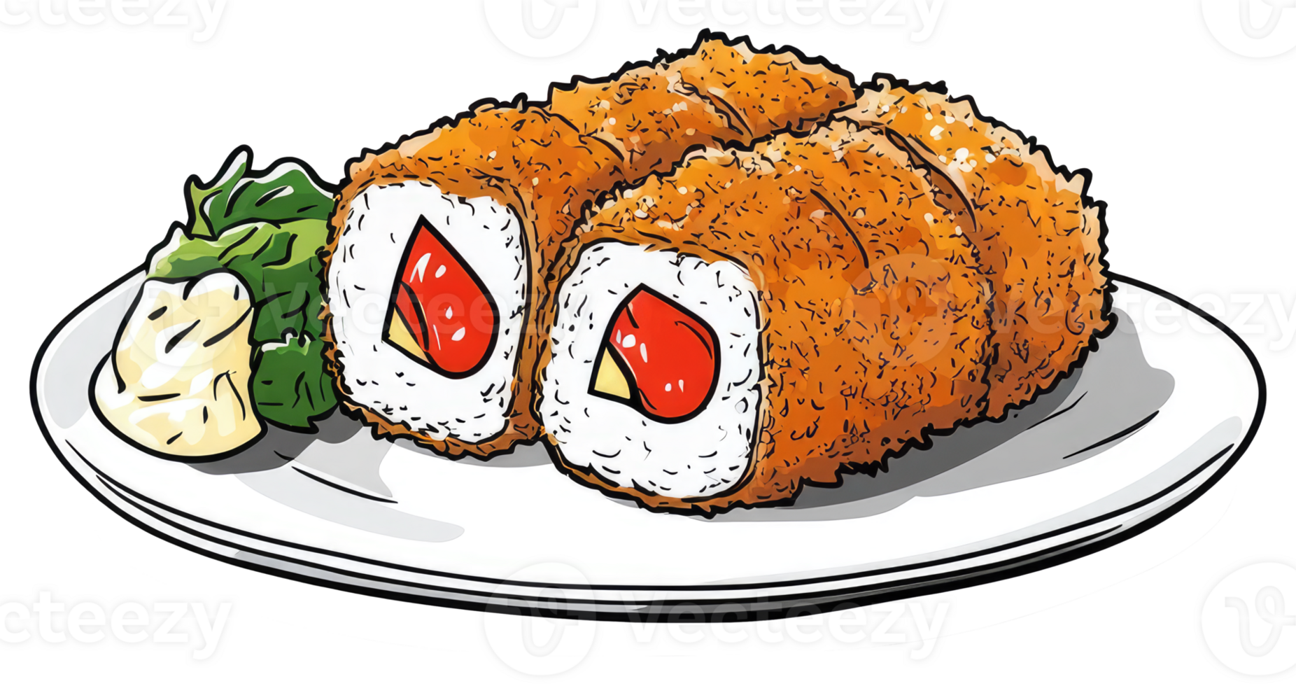 Delicious sushi rolls with fillings presented on a white plate png