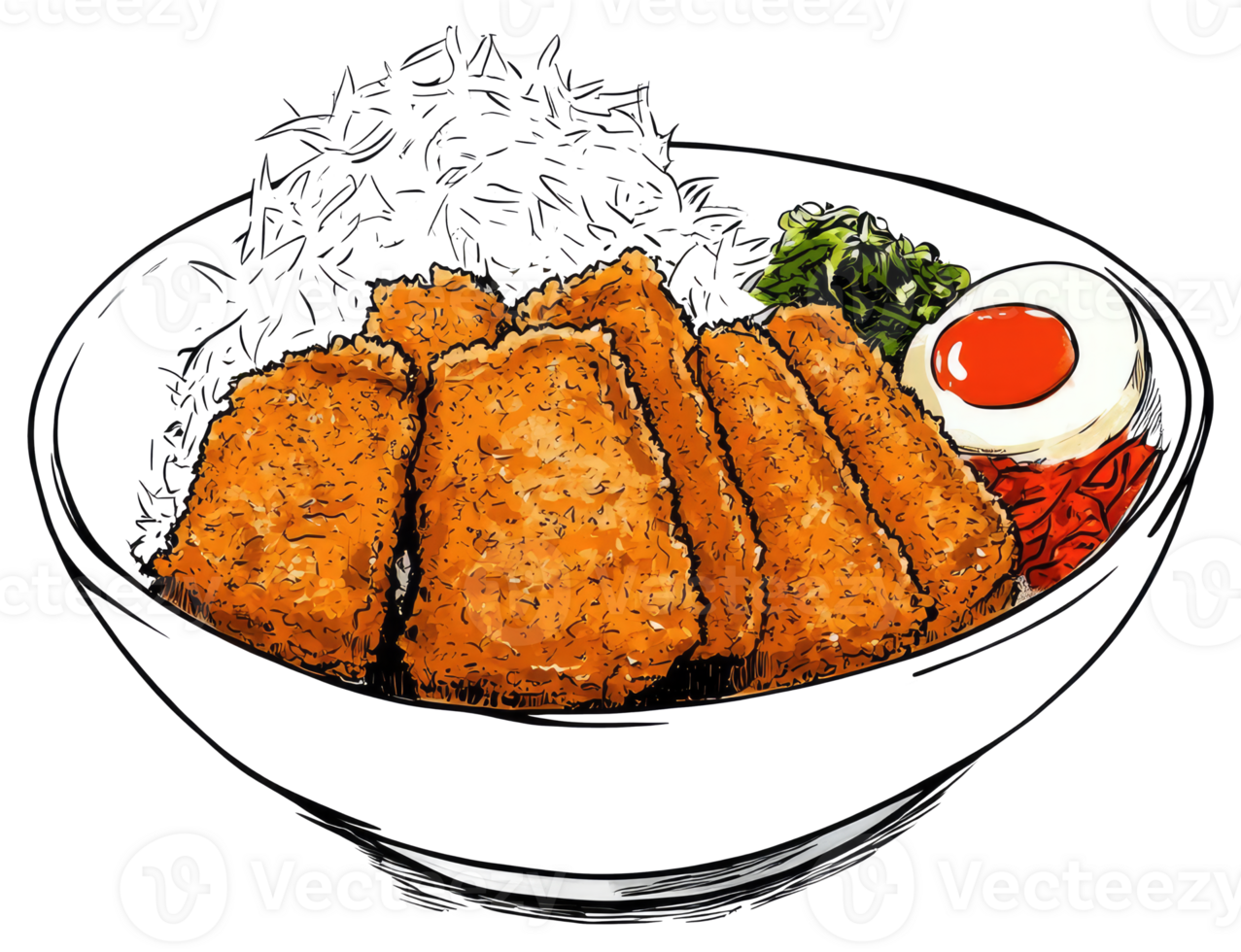 A delicious bowl of fried food with rice and egg png