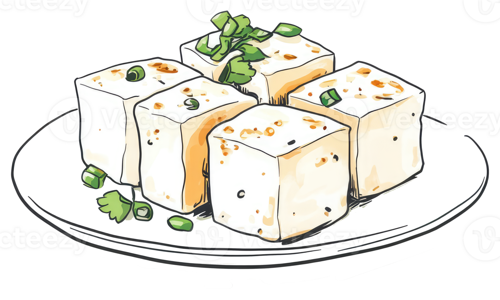 Delicious plate of freshly prepared and seasoned tofu cubes png