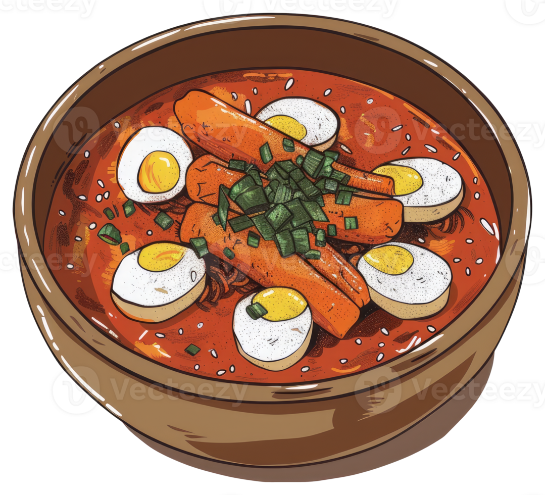 A bowl of delicious stew with eggs and other food png