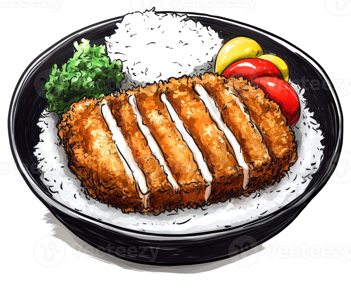 A delicious illustration showing a plate of breaded chicken and rice png
