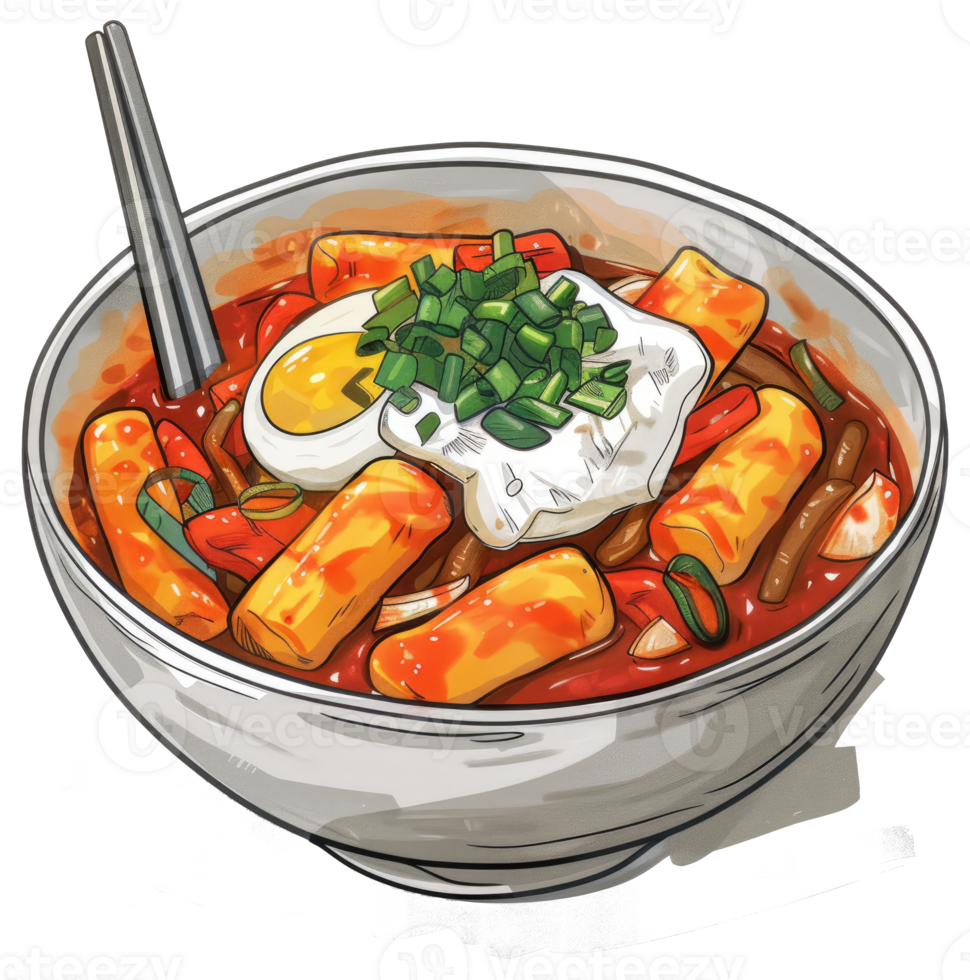 A bowl of food with eggs and chopsticks illustration png
