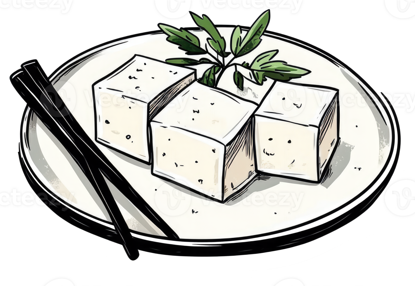 A stylized illustration showing cubes of tofu with chopsticks present png
