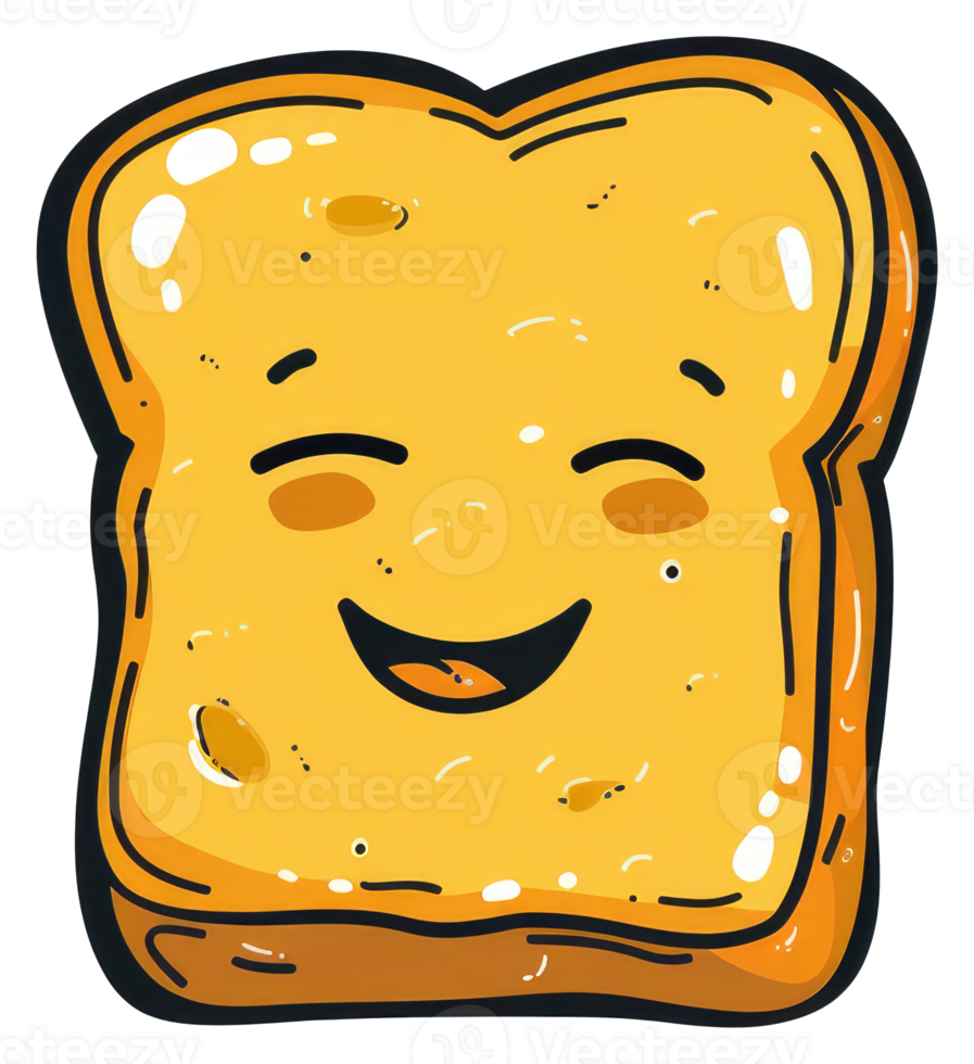 A cheerful cartoon slice of toasted bread with a happy face png
