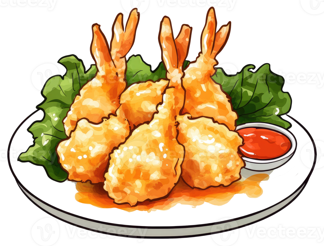 Delicious Tempura Fried Shrimp Served With Dipping Sauce On Plate png