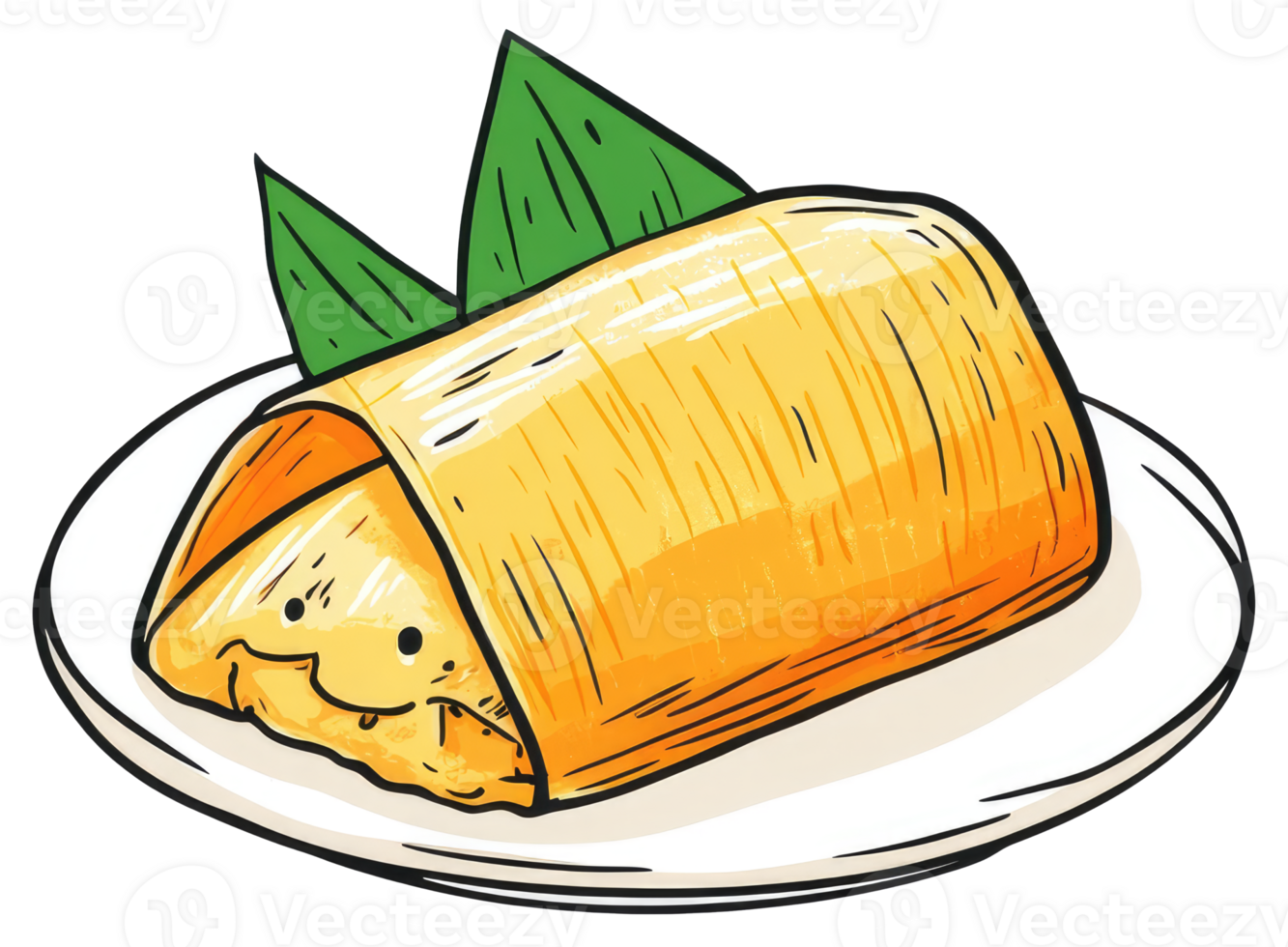 A Cartoon Illustration Of A Wrapped Food Item On A Plate png