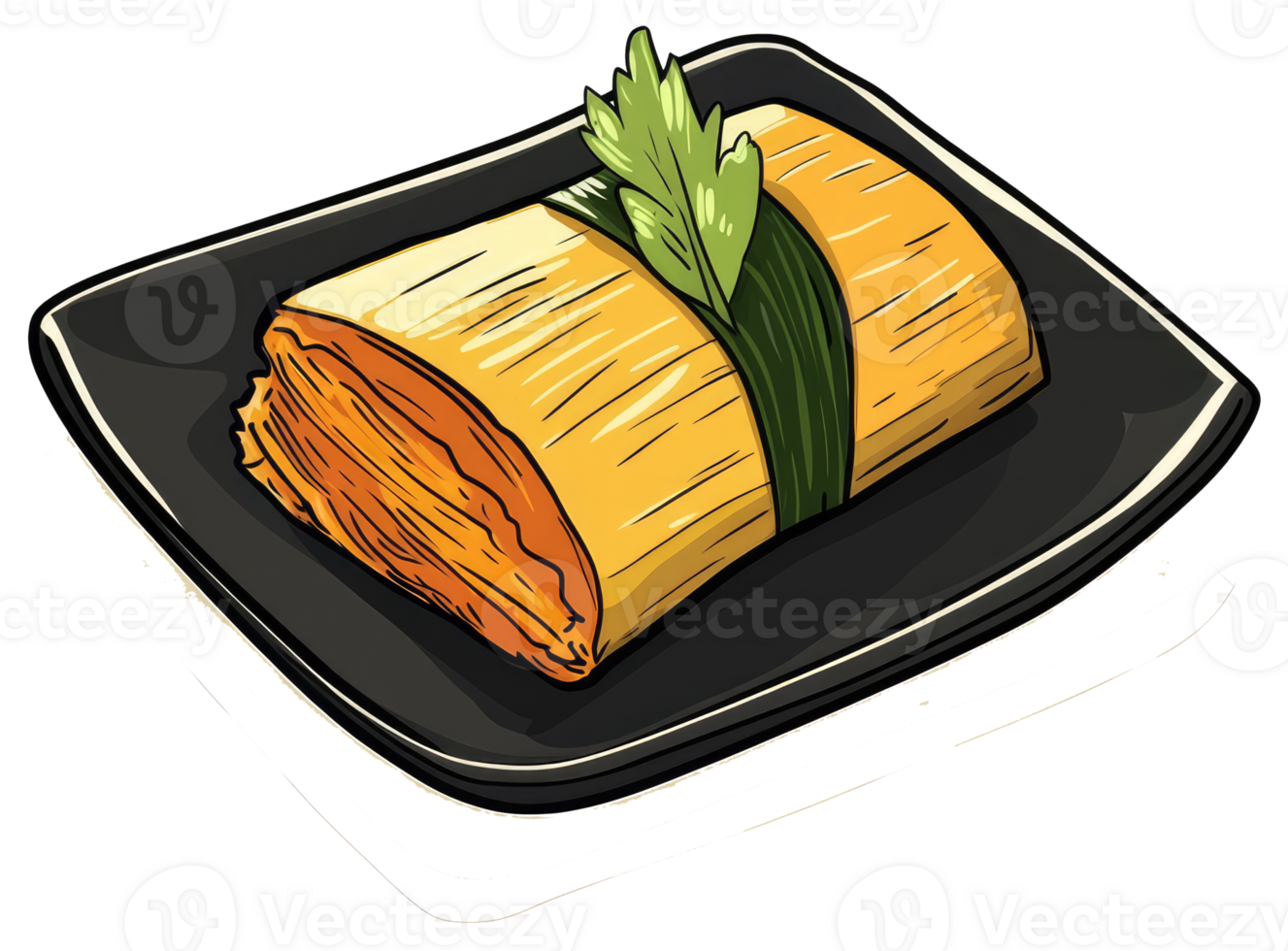 Delicious prepared food presented on a black rectangular plate png