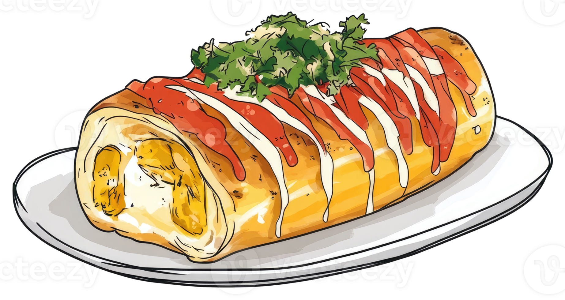 A Colorful Rolled Food Item Served on a White Plate png