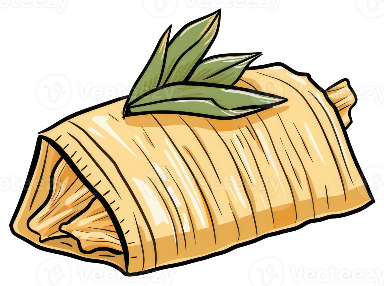 A single illustrated tamale wrapped in a corn husk with leaves png