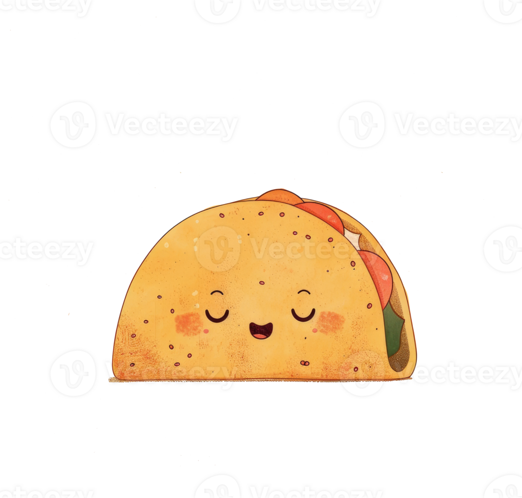 An adorable cartoon taco smiling happily with some fillings inside png