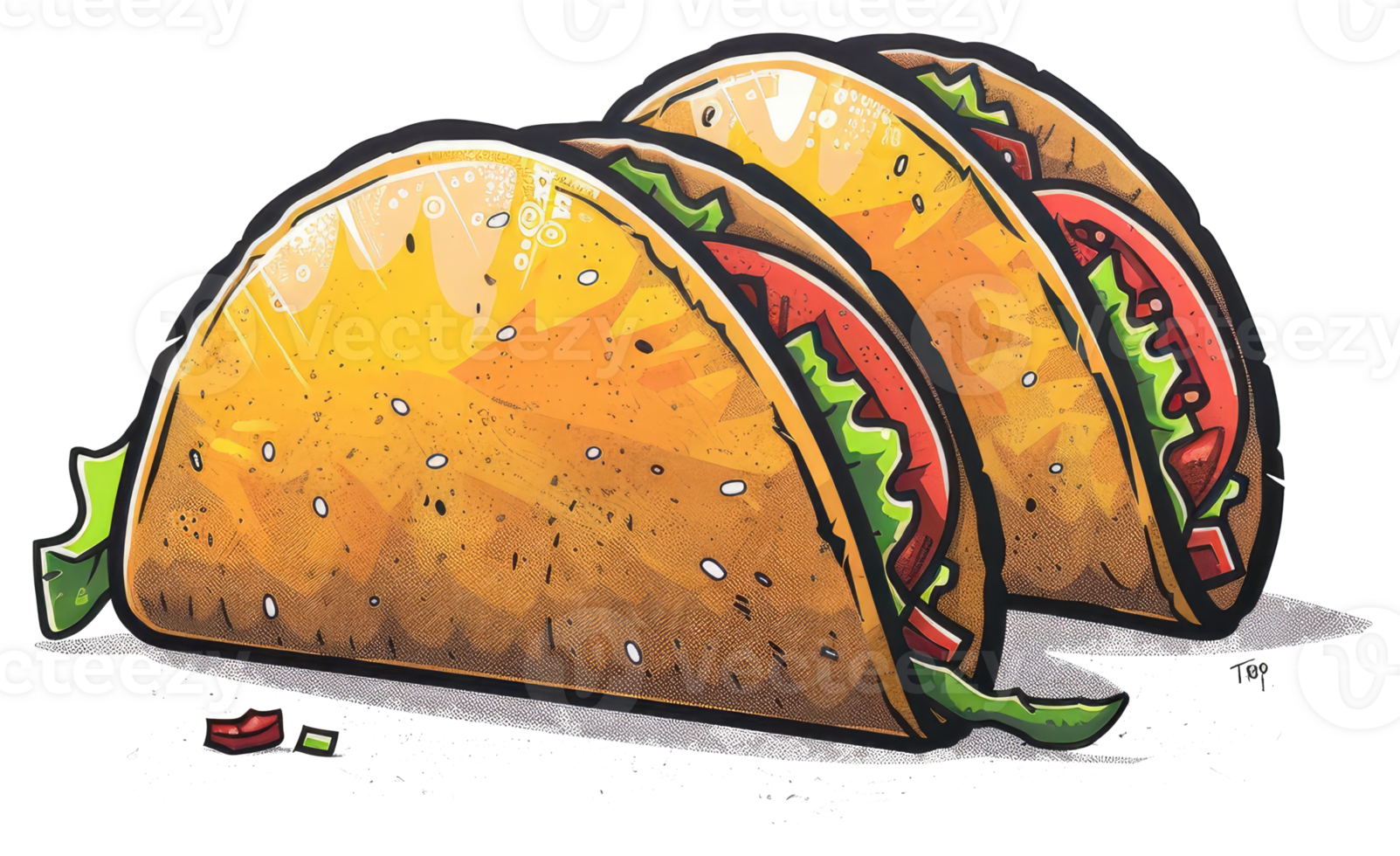 Three Delicious Tacos Presented in a Vivid and Artistic Illustration png
