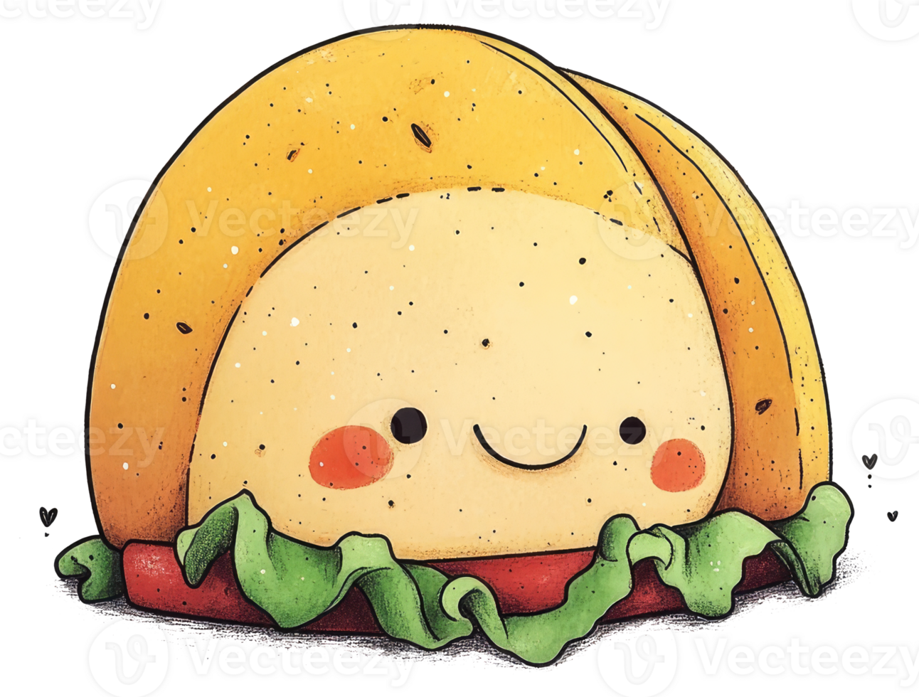 A smiling cartoon taco character with red and green accents png