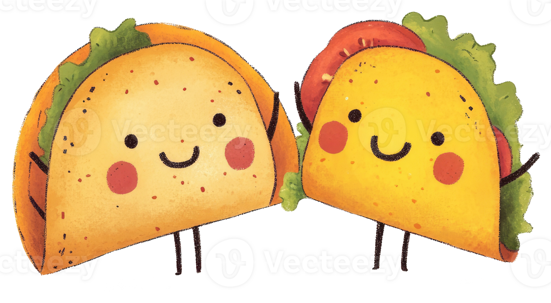 Two cute anthropomorphic tacos with happy smiling faces are visible png