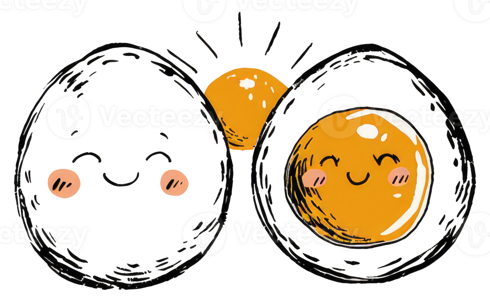 Two smiling eggs with a sunny depiction in cartoon style png
