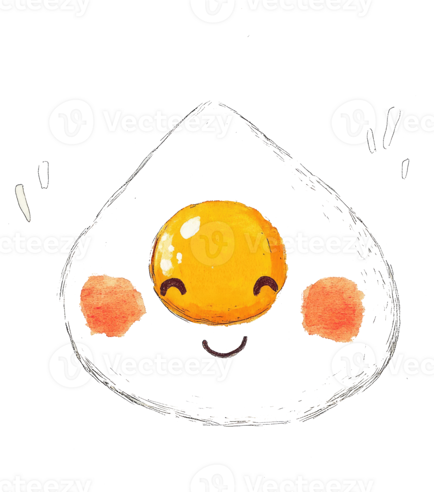 A happy cartoon fried egg with a friendly smiling face png