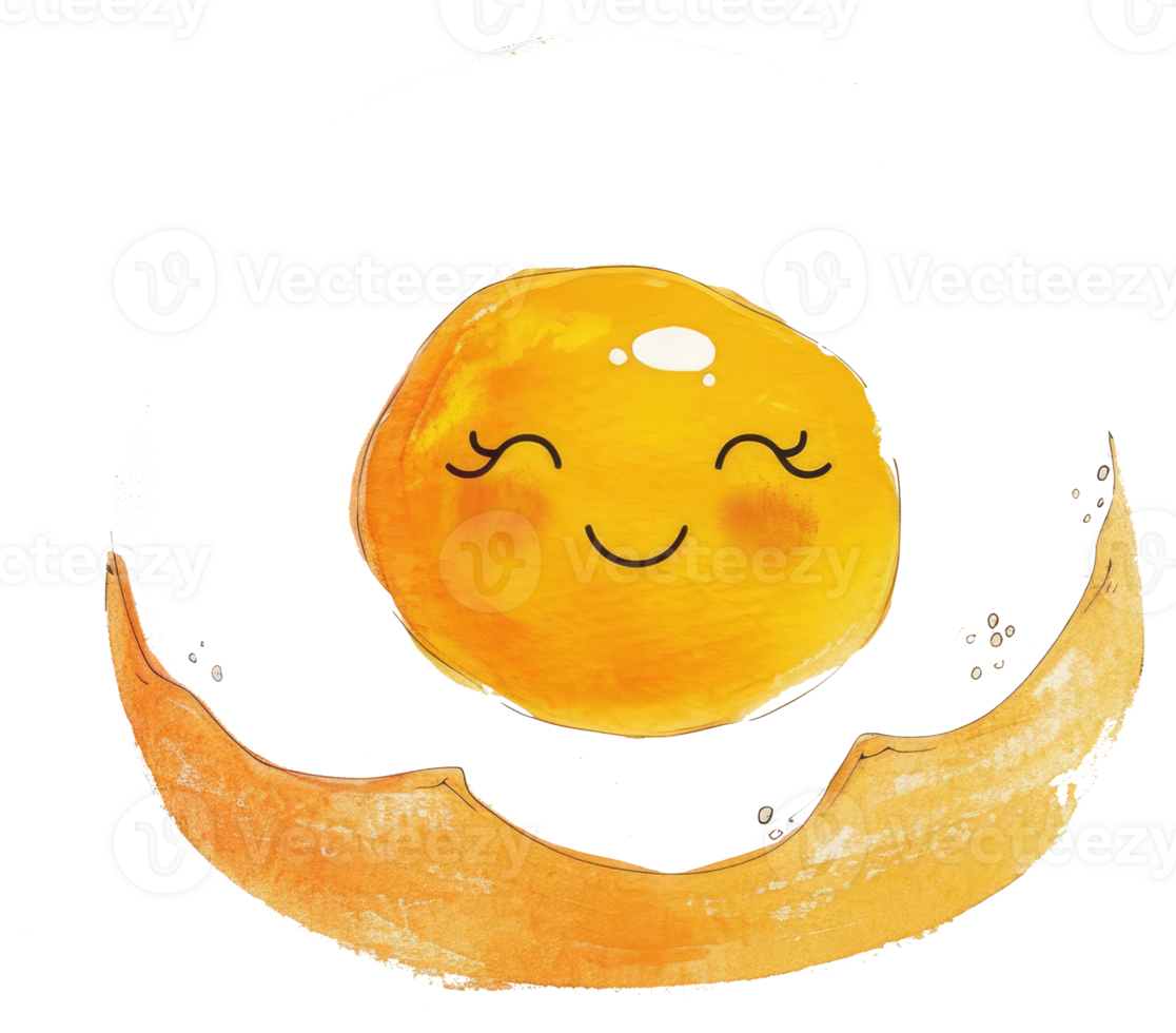 Smiling Yellow Egg Resting in a Cracked Eggshell Illustration png
