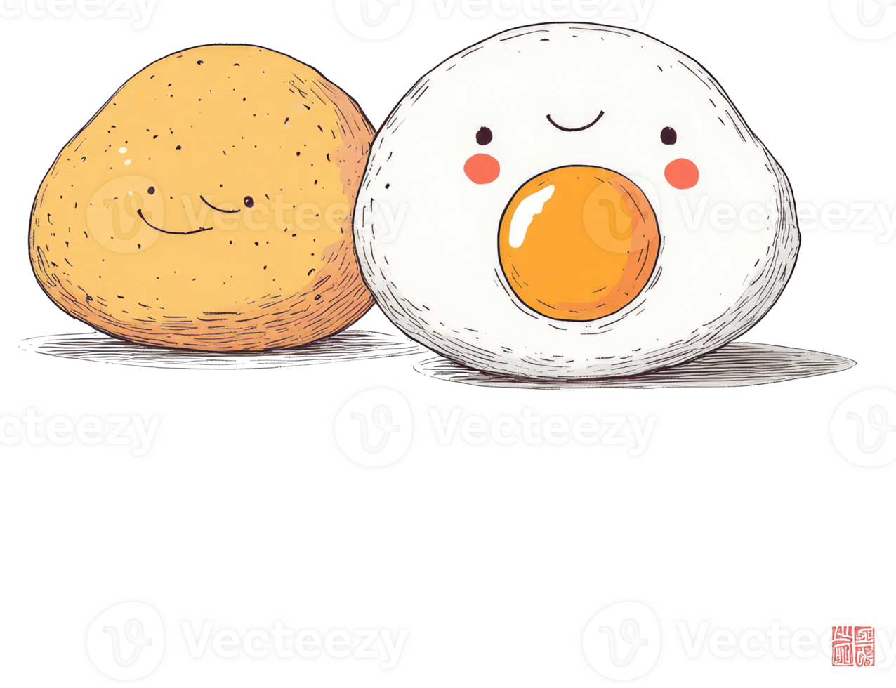 A smiling potato and egg yolk sharing a friendly pose png