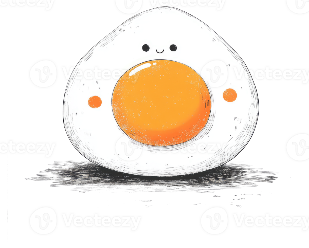 A smiling cartoon egg with cute eyes and an orange yolk png