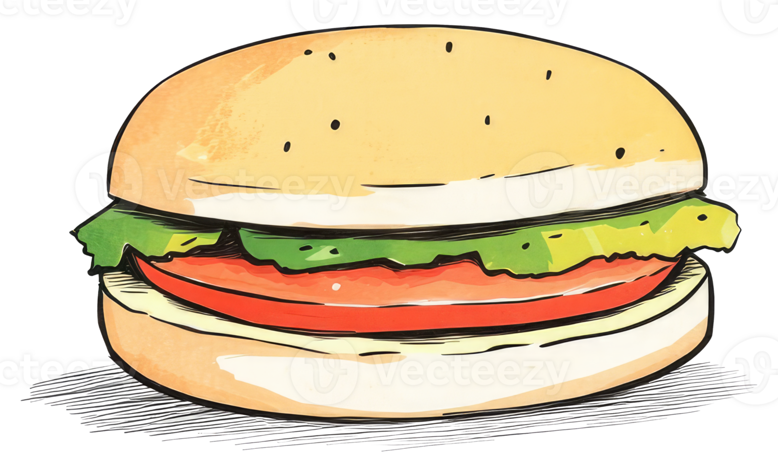 A colorful artistic rendering of a delicious looking hamburger sandwich png
