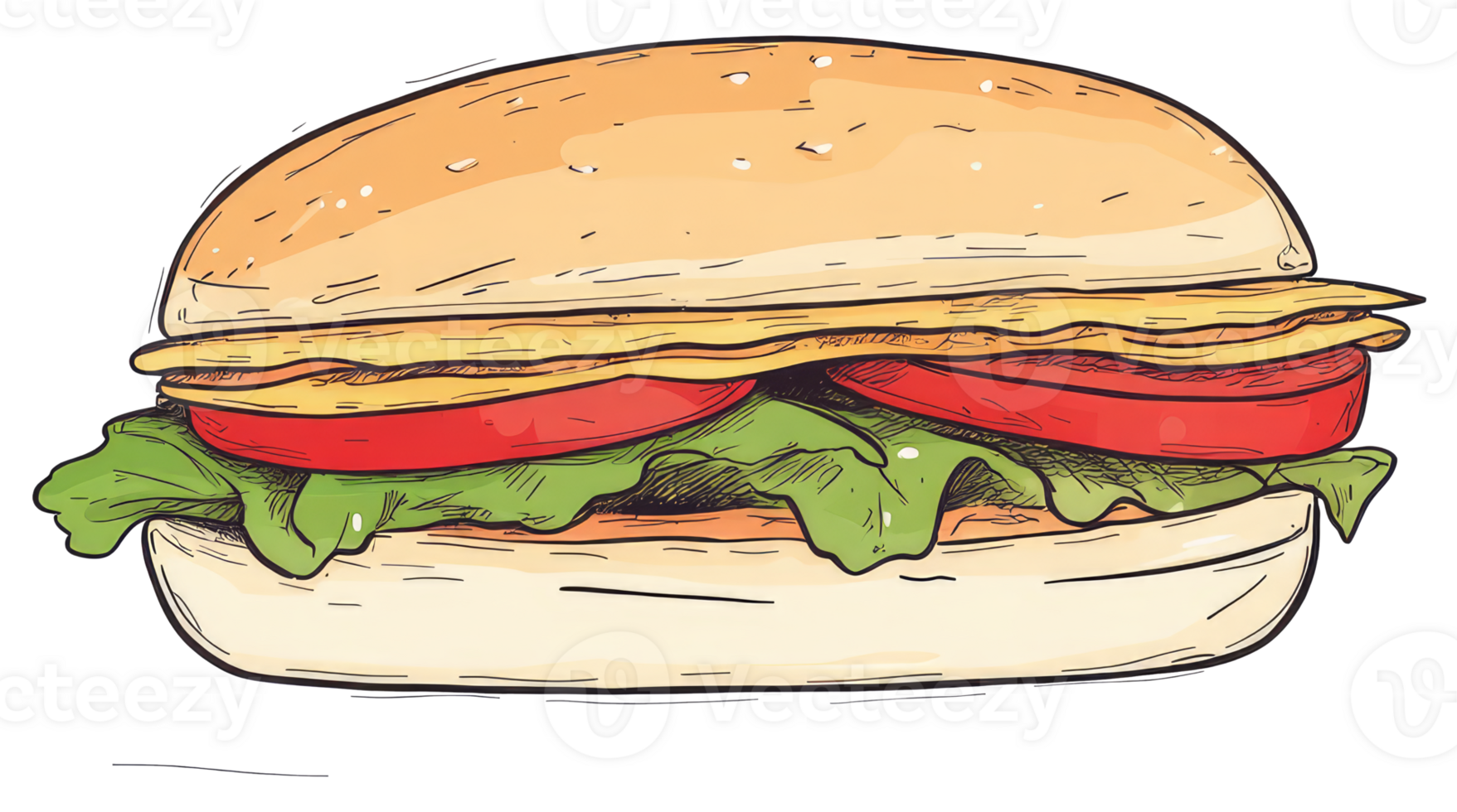 A Delicious Illustrated Sandwich Displaying Vegetables And Cheese Layers png