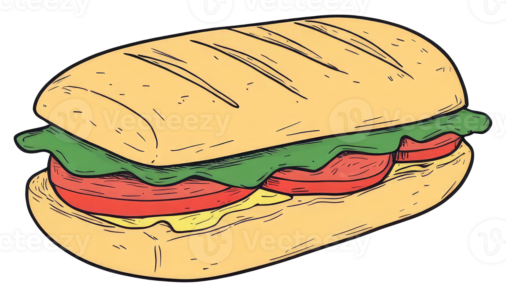 A colorful cartoon illustration of a delicious sandwich presented in a graphic format png