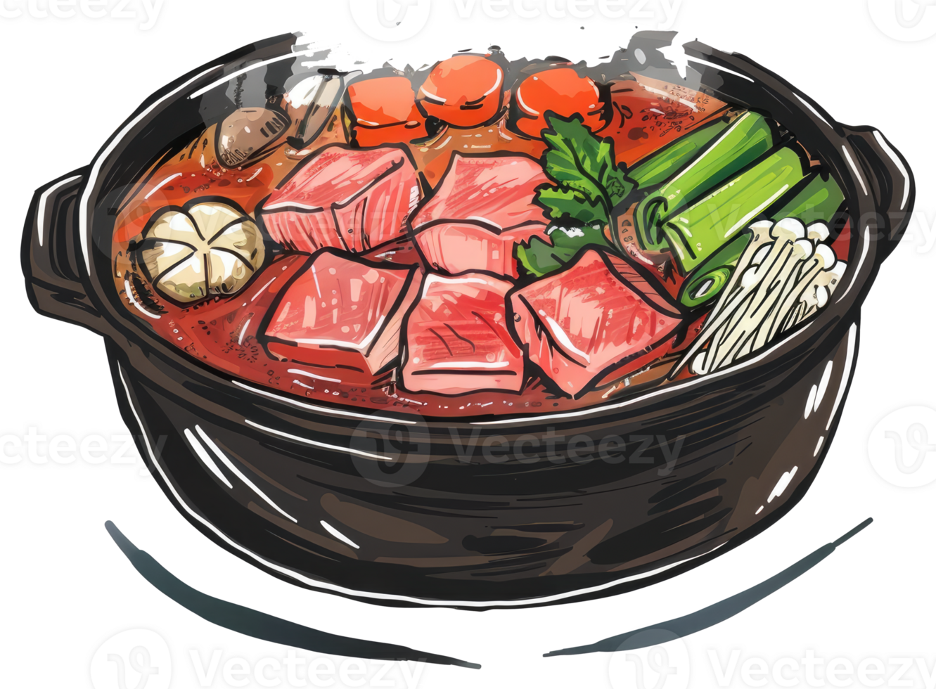 Delicious Illustration Of Cooked Food Items In A Dark Pot png