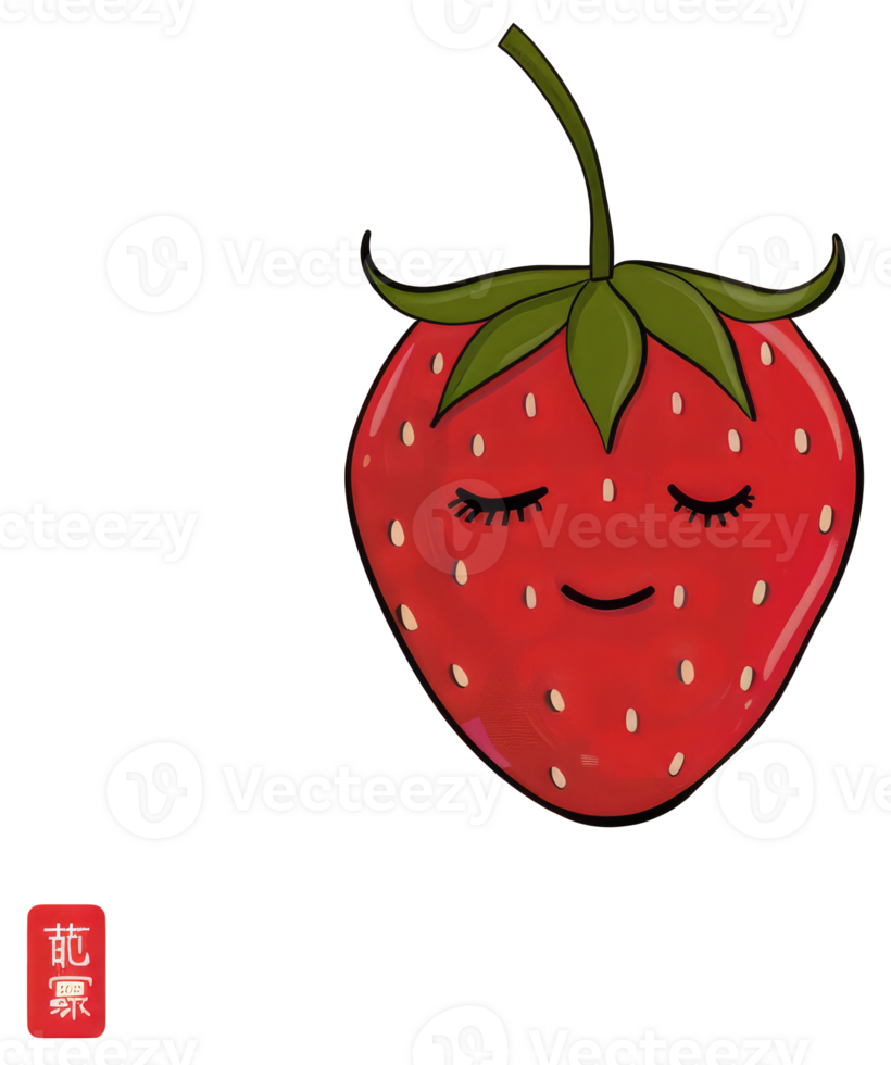 An illustration of a happy red strawberry with closed eyes smiling png