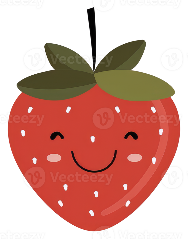 A happy illustrated red strawberry with a charming smiling expression png