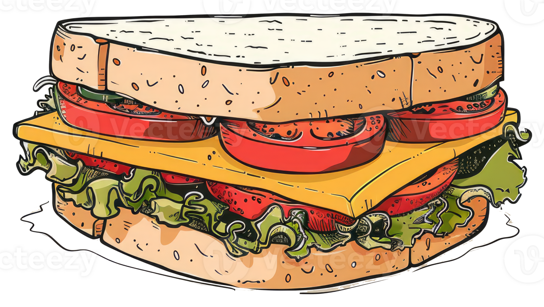 A delicious looking sandwich with vegetables and cheese is depicted png