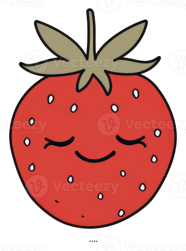 A cheerful illustrated cartoon strawberry with closed eyes and smile png