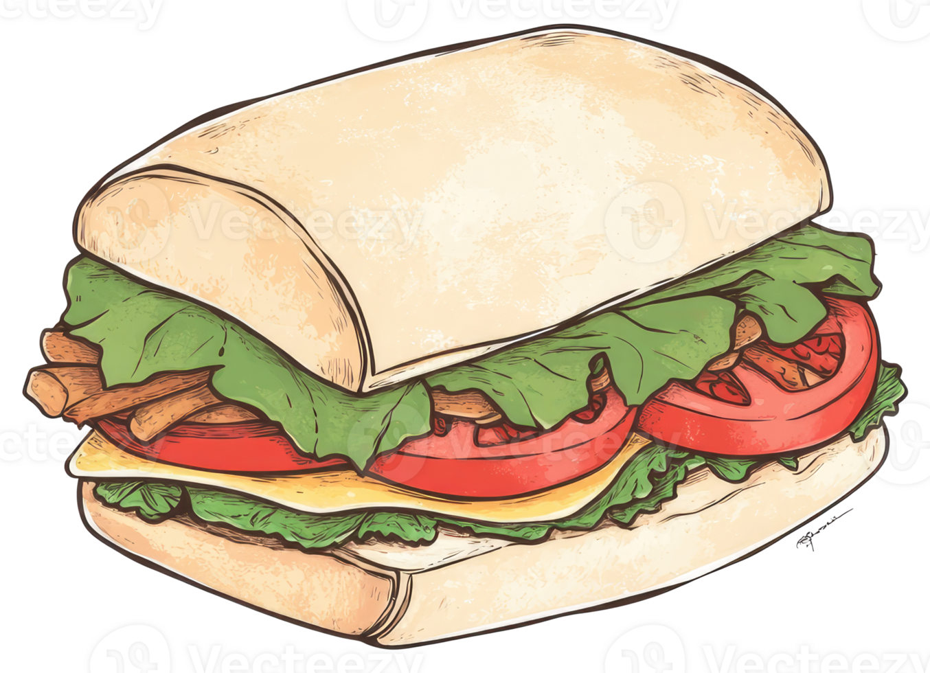 A delicious looking sandwich with multiple tasty ingredients illustrated png
